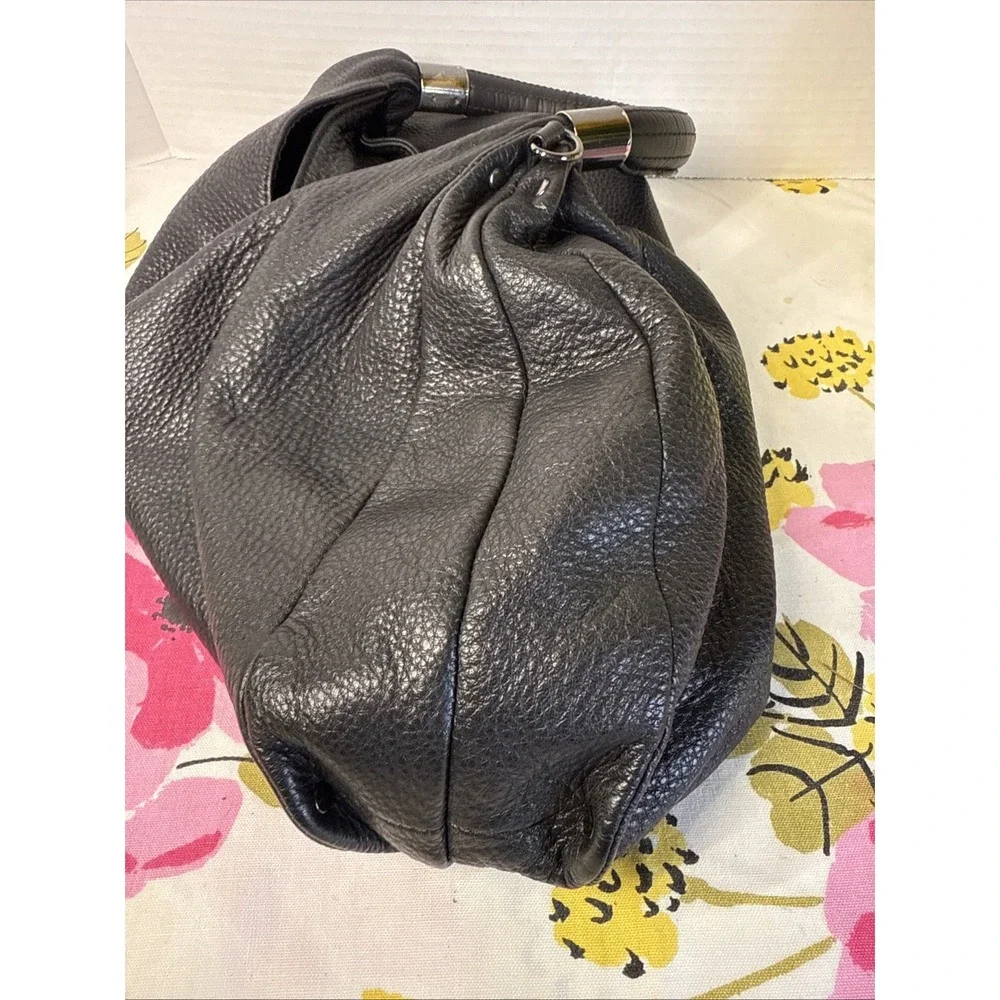 Kenneth Cole NY Black Pebbled Leather Handbag HOBO Silver Tone Hrdwr No CB Strap